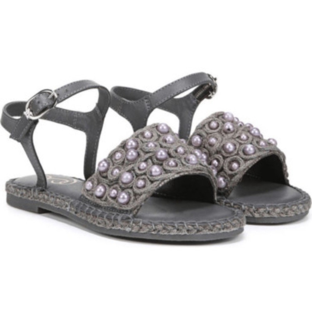 Sam Edelman holly mini beaded leather upper and lining sandal size 3 Gray Linen‎